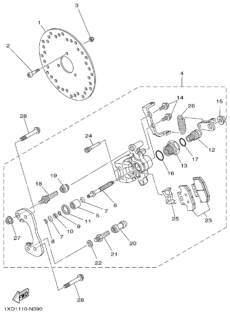 Yamaha VIKING1XP9_2014 REAR BRAKE CALIPER 2 parts diagram